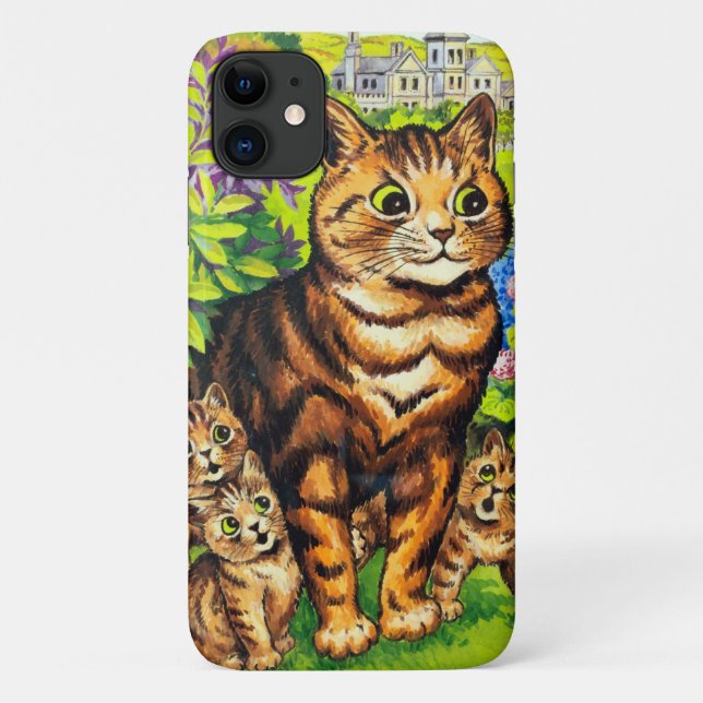 Capa Para iPhone 11 Família de Gatos em Jardim, Louis Wain (Verso)