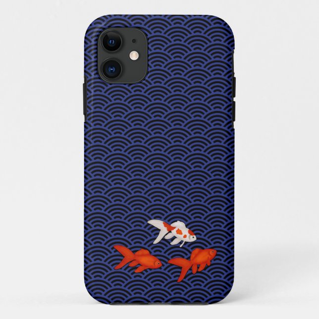 Capa Para iPhone 11 Fantail Goldfish no padrão de onda de Seigaiha Jap (Verso)
