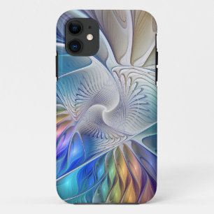 Capa Para iPhone 11 Fantasia Floral, Abstrato Fractal Colorida
