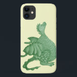 Capa Para iPhone 11 fantasia mítica criatura doce dragão verde<br><div class="desc">Este pequeno dragão verde muito bonito está esticando suas asas e sorrindo, todas as escalas do seu dragão bebê são enfatizadas por um contorno verde mais escuro que é suavemente misturado. Ele é um pequeno dragão verde especial que eu criei a lápis há algum tempo, Eu melhorei digitalmente a imagem...</div>