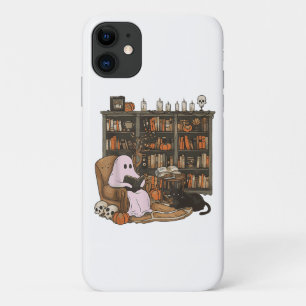 Capa Para iPhone 11 Fantasma lendo livro Amante de gatos Halloween 