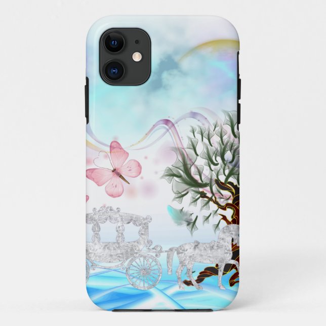 Capa Para iPhone 11 Fantasy Crystal Horse Carruagem (Verso)