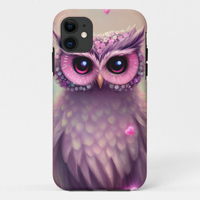 Capa Para iPhone 11 Fantasy Pink Fluffy Kawaii Owl (Verso)