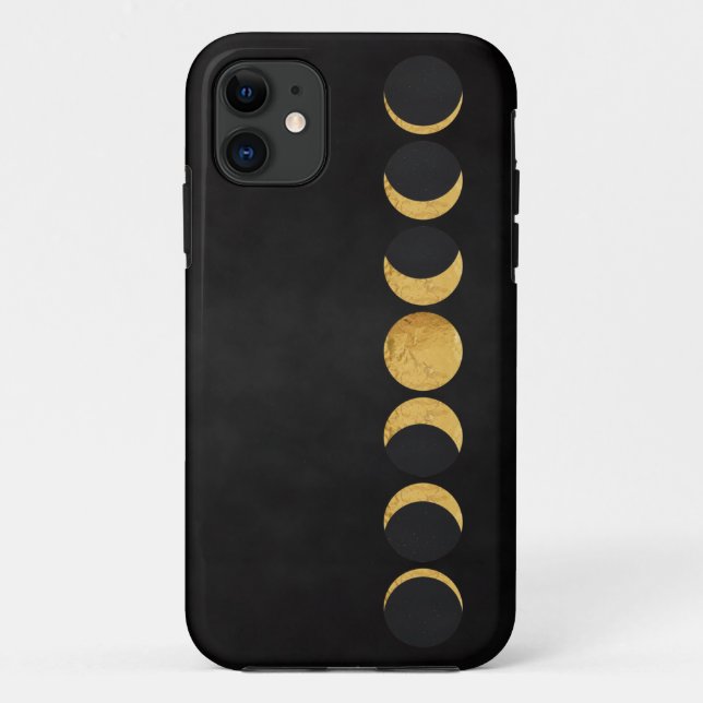 Capa Para iPhone 11 Fase Dourada da lua: fundo texturizado preto (Verso)