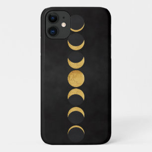 Capa Para iPhone 11 Fases da lua em ouro com fundo texturizado a preto