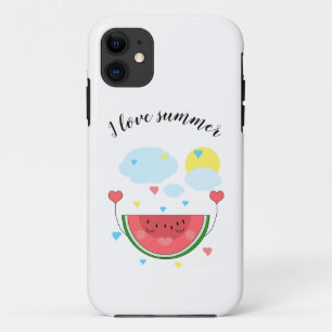 Capa Para iPhone 11 Fatia da melancia, texto, "eu amo o verão "