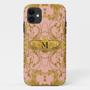 Capa Para iPhone 11 Faux Dourado Glitter Art Nouveau Scroll Swirl Dama