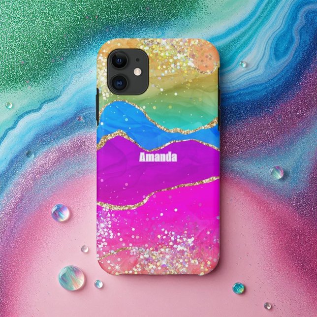 Capa Para iPhone 11 Faux Glitter Rainbow Agate (Faux Glitter Rainbow Agate Case-Mate iPhone Case)