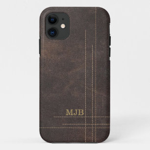 Capa Para iPhone 11 Faux Leather Modern Stitched Design Men