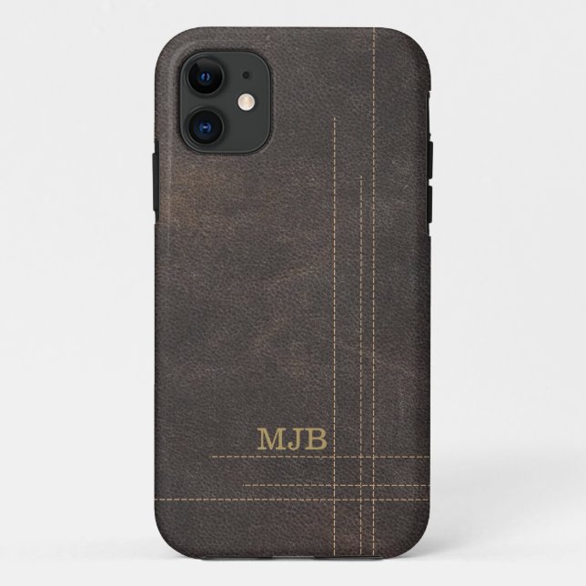 Capa Para iPhone 11 Faux Leather Modern Stitched Design Men (Verso)