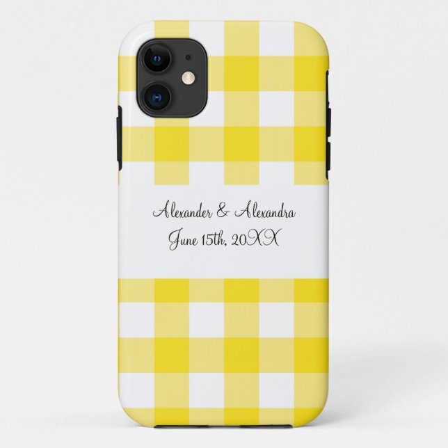 Capa Para iPhone 11 Favoritos de casamento do padrão de gingham amarel (Verso)
