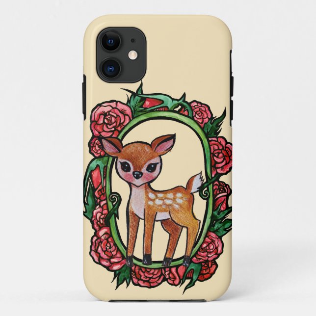 Capa Para iPhone 11 Fawn Deer Rosa vermelha (Verso)