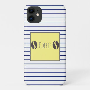 Capa Para iPhone 11 Feijões Azuis De Café Azul, Stripes Brancas