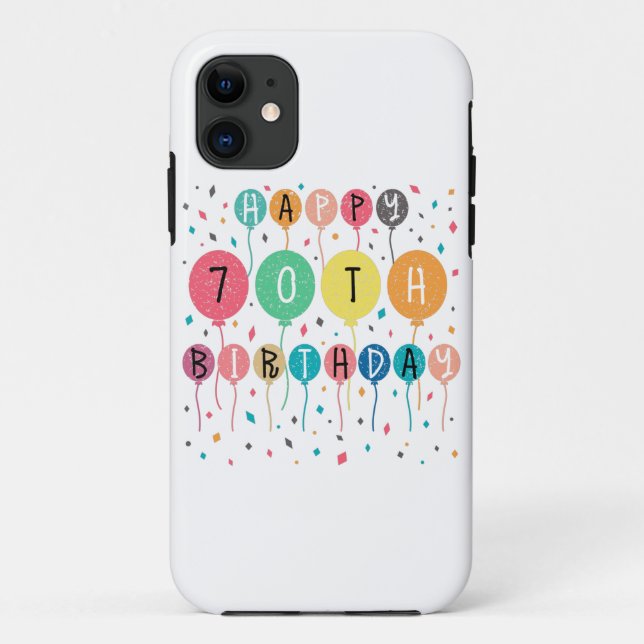 Capa Para iPhone 11 Feliz aniversário de 70 com balões (Verso)