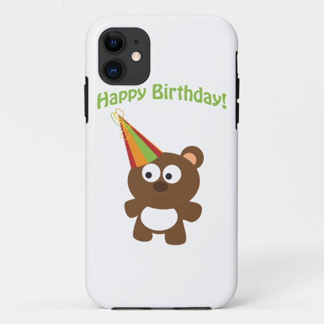 Capa Para iPhone 11 Feliz aniversário! Urso (Verso)