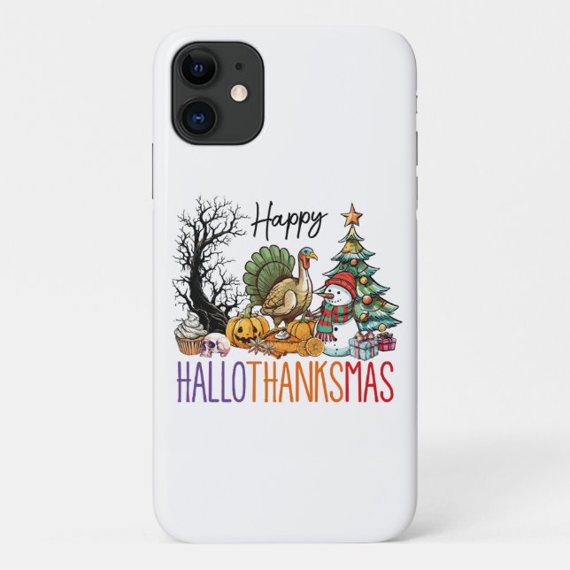 Capa Para iPhone 11 Feliz Clipart do Hallothanksmas (Verso)