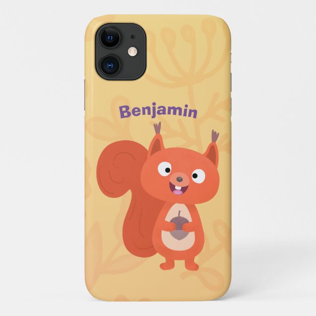 Capa Para iPhone 11 Feliz desenho animado de esquilo vermelho (Verso)