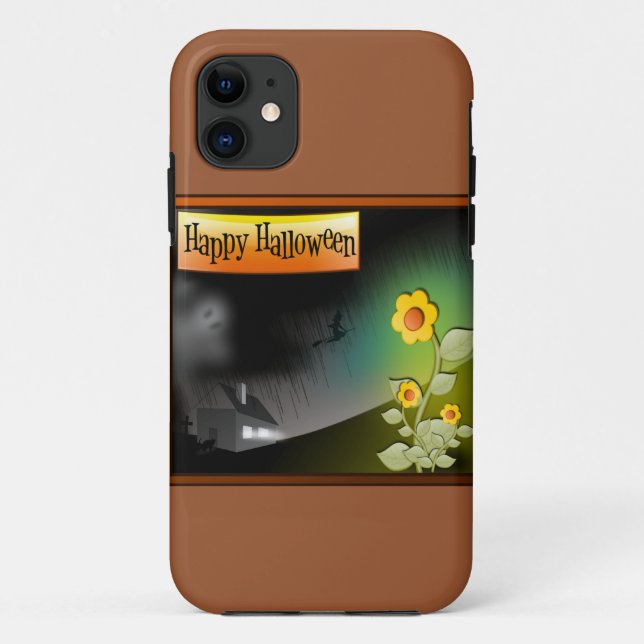 Capa Para iPhone 11 Feliz Dia das Bruxas e Flores - (Verso)