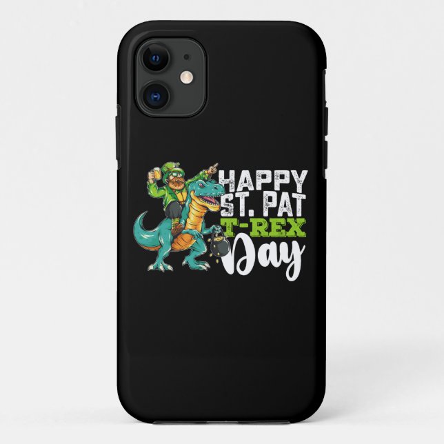 Capa Para iPhone 11 Feliz Dia de São Patrício do Dinossauro T Rex (Verso)