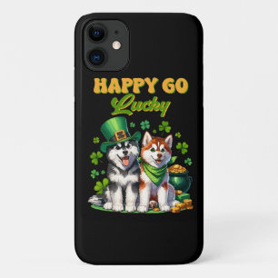 Capa Para iPhone 11 Feliz e Sortudo Husky Fofo Dia de São Patrício