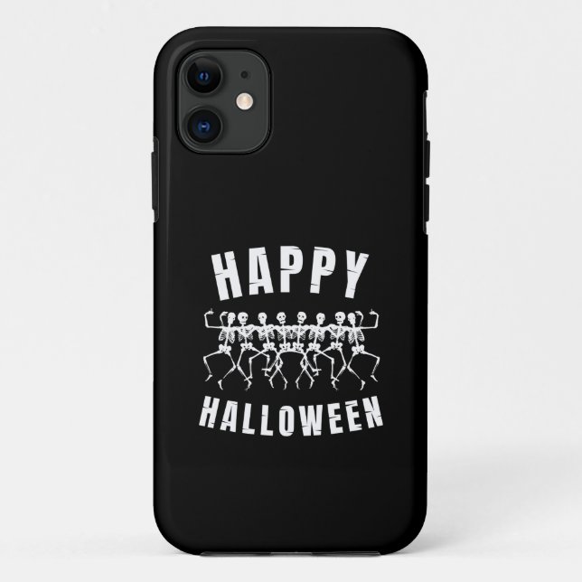 CAPA PARA iPhone 11 FELIZ HALLOWEEN DANÇANDO ESQUELETÕES (Verso)