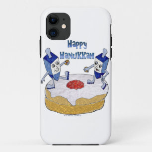 Capa Para iPhone 11 Feliz Hanukkah Dançando Dreidels Jelly Doughnut