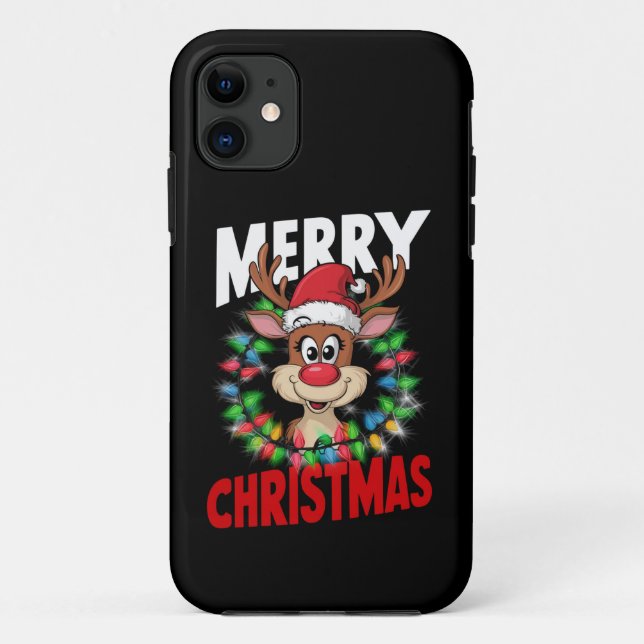 Capa Para iPhone 11 Feliz Natal Reindeer Natal Feriado (Verso)