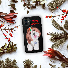Capa Para iPhone 11 Feliz Natal Shih Tzu Com Floco De Neve