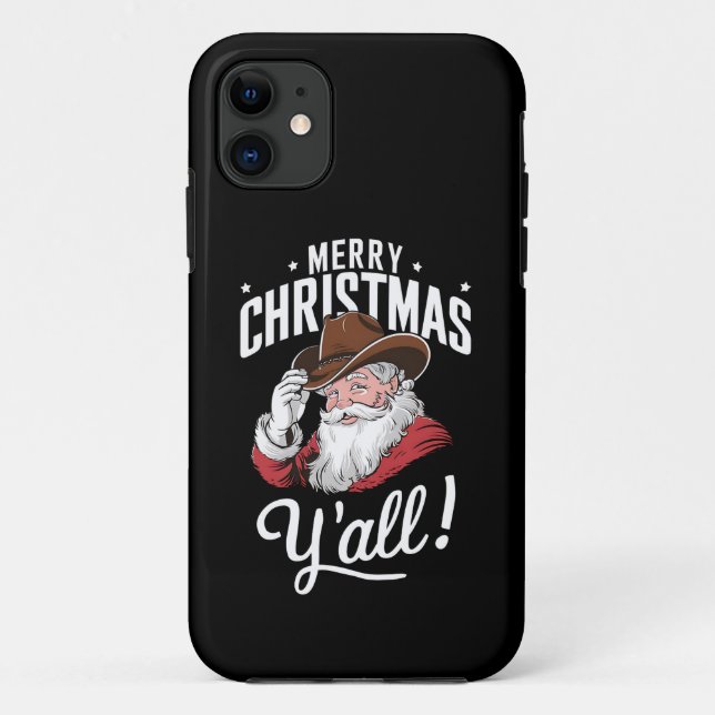 Capa Para iPhone 11 Feliz Natal Y'all Country Cowboy Papai Noel (Verso)