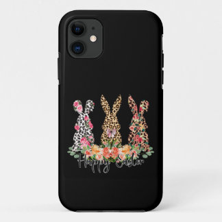 Capa Para iPhone 11 Felz pascoa feminino Leopard Bunny Trio