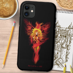 Capa Para iPhone 11 Fênix Feminina Fantasia Vermelha Ardente Preta