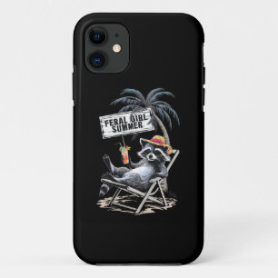 Capa Para iPhone 11 Feral Girl Summer Beach Funny Raccoon