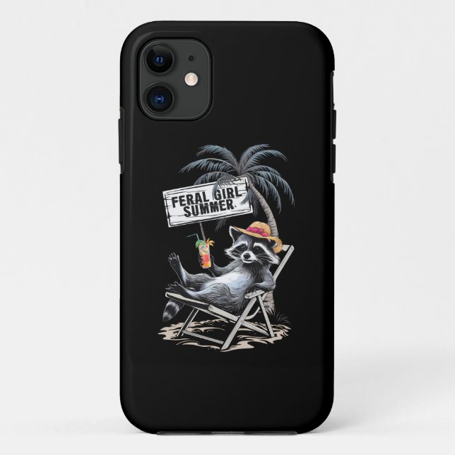 Capa Para iPhone 11 Feral Girl Summer Beach Funny Raccoon (Verso)