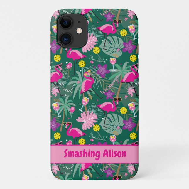 Capa Para iPhone 11 🤩 festa tropical com pijama, texto personalizado (Verso)
