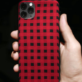 Capa Para iPhone 11 festive red & black buffalo plaid checkerboard