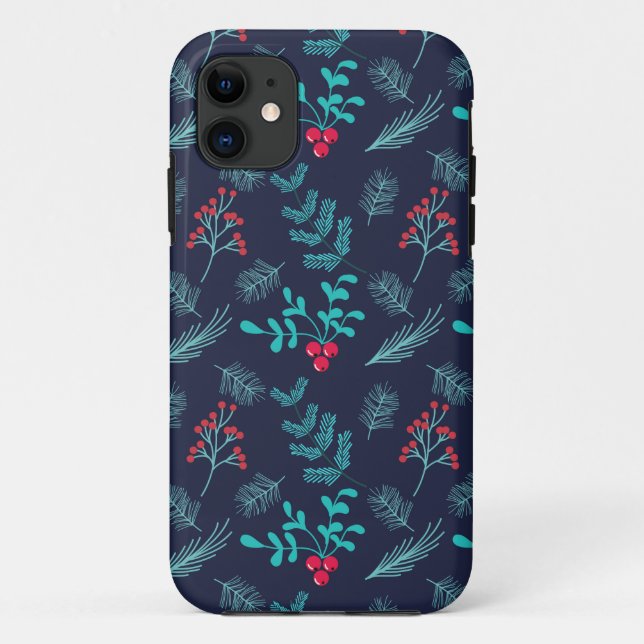 Capa Para iPhone 11 Festivo Floral Holly Berries Fir Patterno | Férias (Verso)