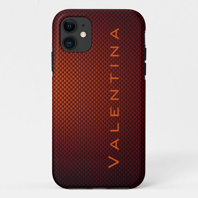 Capa Para iPhone 11 Fibra de carbono preto-de-laranja personalizada, c (Verso)