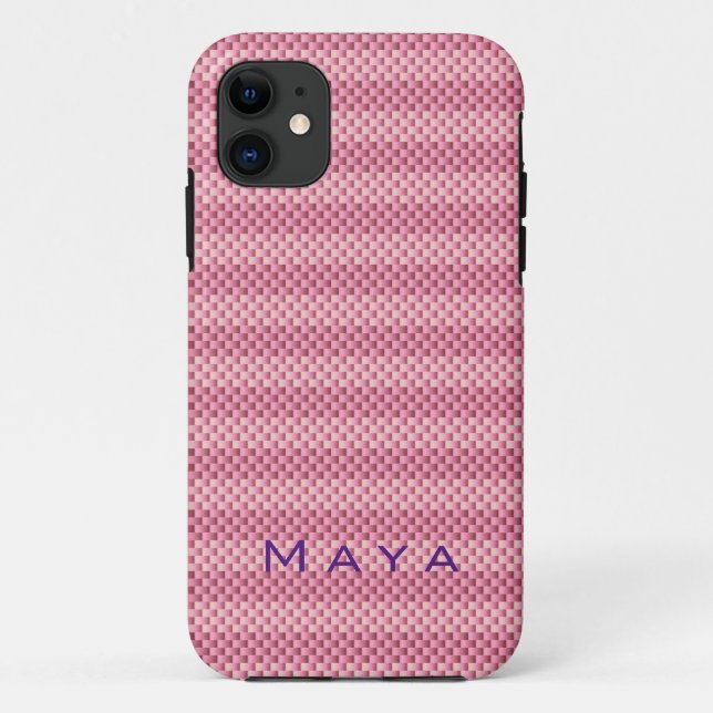 Capa Para iPhone 11 Fibra de carbono rosa personalizada, padronizada (Verso)
