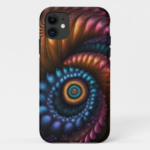 Capa Para iPhone 11 Fibronacci Fractal em Dourado, Azul e Fibronacci