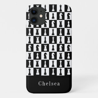 Capa Para iPhone 11 Figuras de Xadrez Preto e Branco Nome