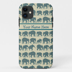 Capa Para iPhone 11 Fileiras de elefantes de Paisley, bege, caso do