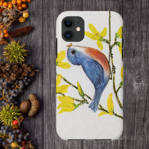 Capa Para iPhone 11 Filiação de Árvore de Pássaro Azul Cantando em Bon