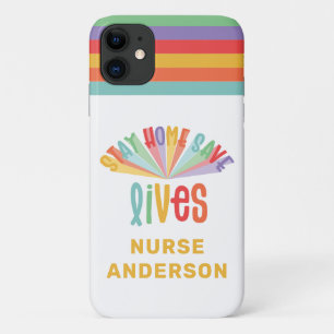 Capa Para iPhone 11 Fiquem em casa salvando vidas arco-íris coloridas