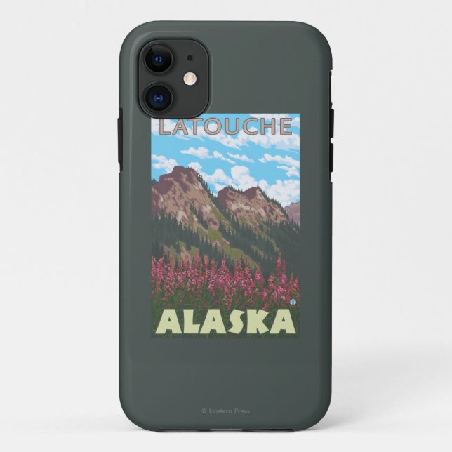 Capa Para iPhone 11 Fireweed & montanhas - Latouche, Alaska (Verso)