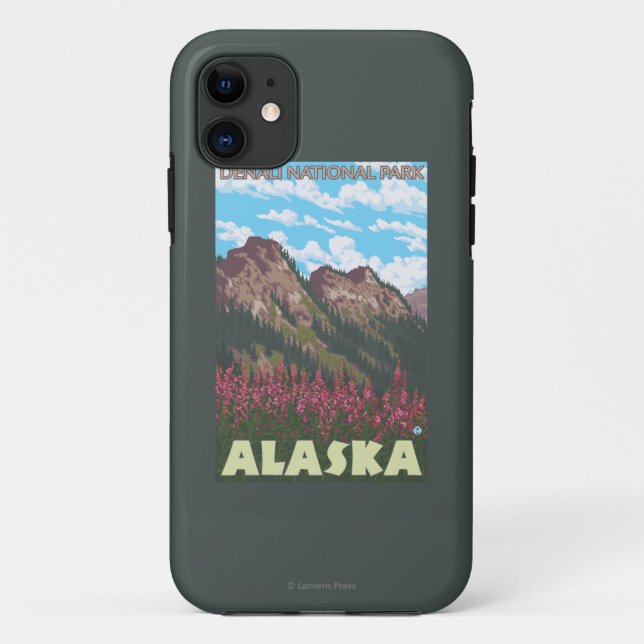 Capa Para iPhone 11 Fireweed & montanhas - parque nacional de Denali, (Verso)