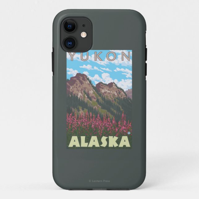 Capa Para iPhone 11 Fireweed & montanhas - Yukon, Alaska (Verso)