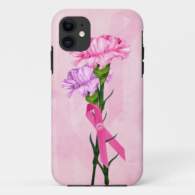 Capa Para iPhone 11 Fitas rosa e cravos (Verso)