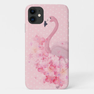 Capa Para iPhone 11 Flamingo Floral e pontos cor de água rosa