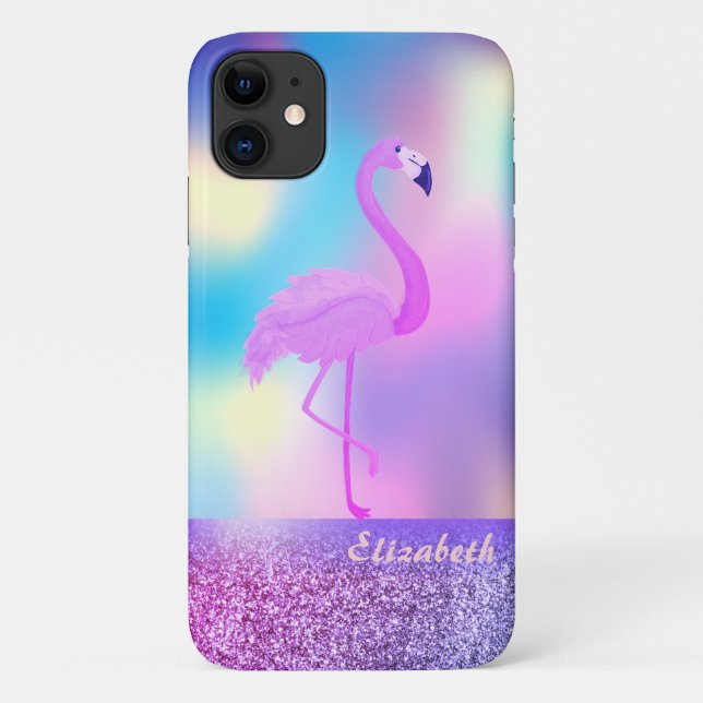 Capa Para iPhone 11 Flamingo Holográfico Rosa-Na moda moderno (Verso)