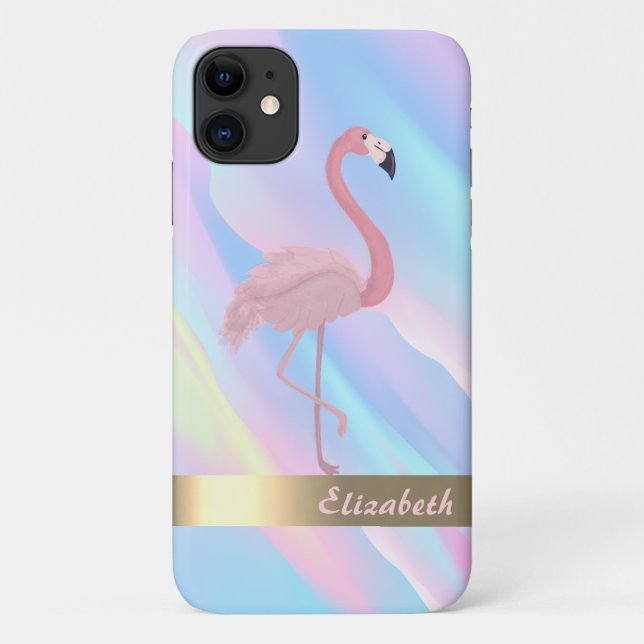 Capa Para iPhone 11 Flamingo Rosa Moderno Holográfico Abstrato (Verso)